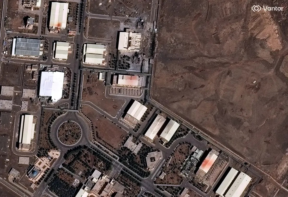 Natanz nuclear complex — Vantor satellite image showing Phase 3 strike damage to centrifuge assembly buildings and enrichment halls