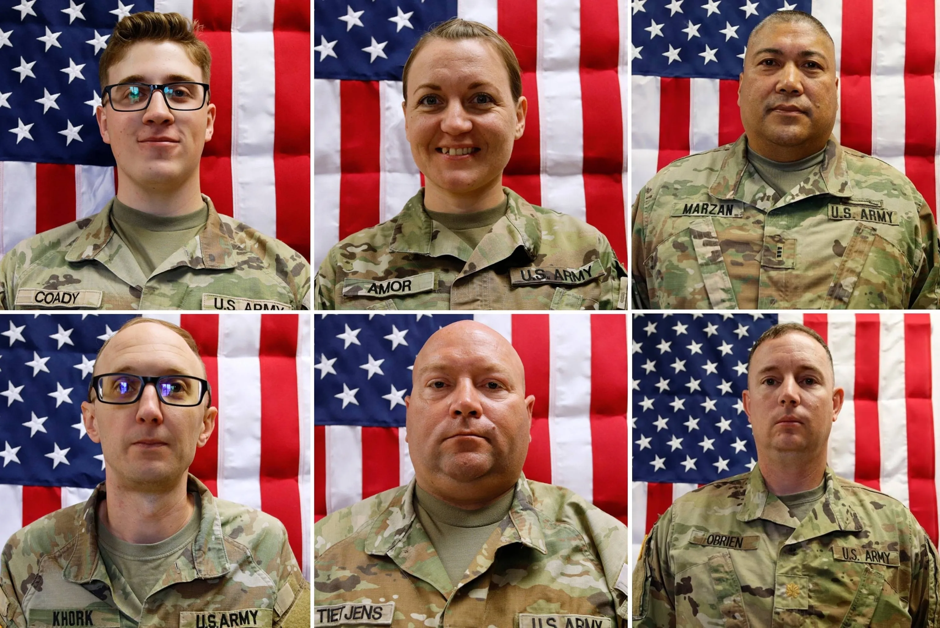 Official portraits of the six fallen soldiers — 103rd Sustainment Command